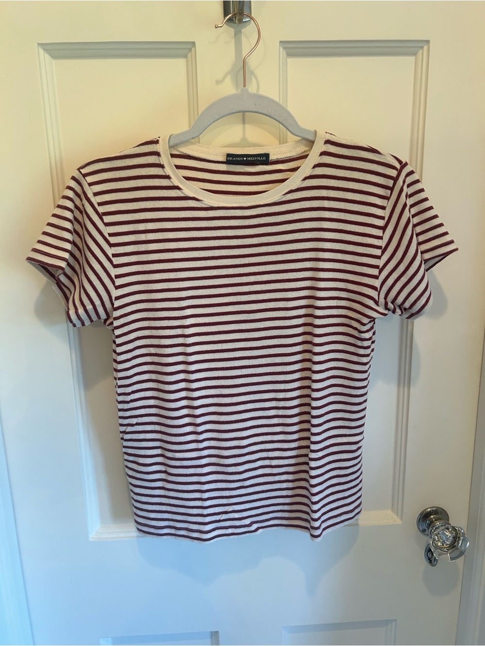 Brandy Melville Cream and Red Striped Tee
